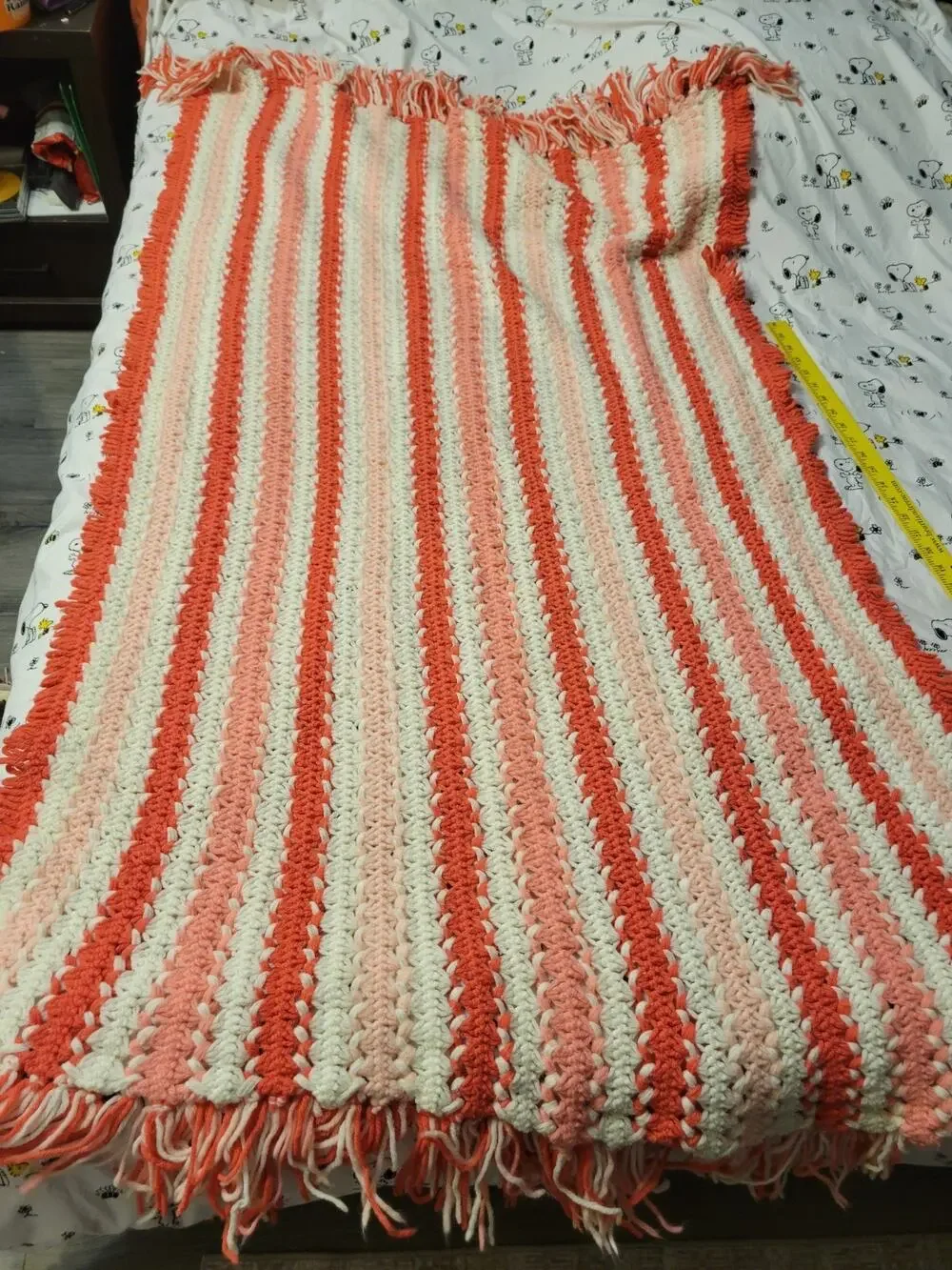 Handmade Crochet Afghan Throw Blanket RPink & White Cottage Core Gorgeous!